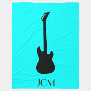 Monogram Zwarte Elektrische Basgitaar op Aqua Blau Fleece Deken