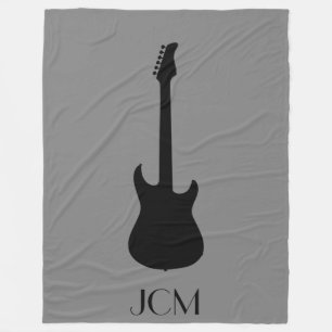 Monogram Zwarte Elektrische Gitaar op Middelgrijs Fleece Deken