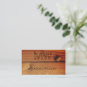 Monogram zwarte en Cherry Wood Grain Wooden Boards Visitekaartje (Staand voorkant)