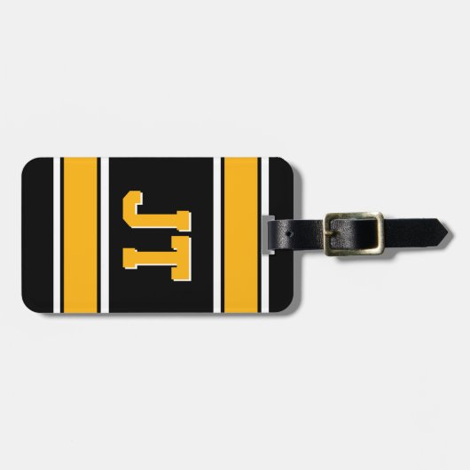Monogram zwarte en gouden sportstripes bagagelabel (Voorkant horizontaal)