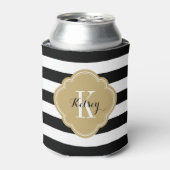 Monogram zwarte en goudpreppy Stripes Blikjeskoeler (Blikje Voorkant)