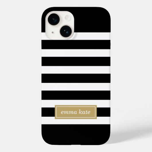 Monogram zwarte en goudpreppy Stripes Case-Mate iPhone Case (Achterkant)