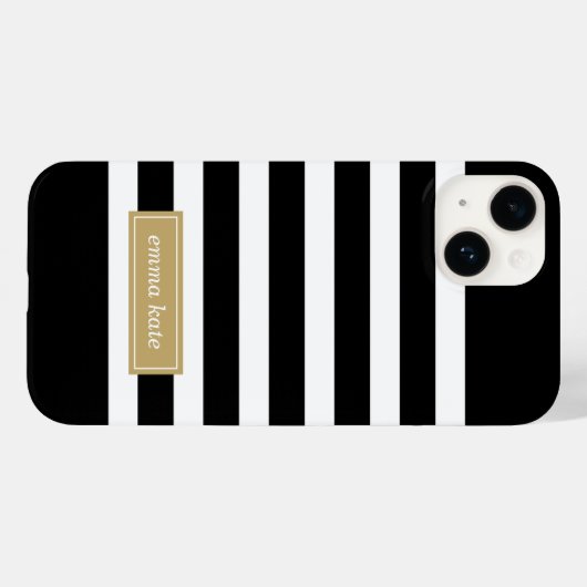 Monogram zwarte en goudpreppy Stripes Case-Mate iPhone Case (Achterkant (horizontaal))