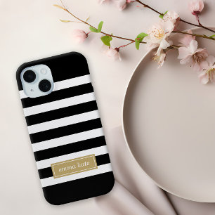 Monogram zwarte en goudpreppy Stripes Case-Mate iPhone Case