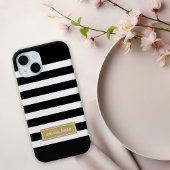 Monogram zwarte en goudpreppy Stripes Case-Mate iPhone Case
