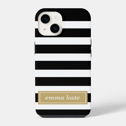 Monogram zwarte en goudpreppy Stripes iPhone Hoesje (Achterkant)