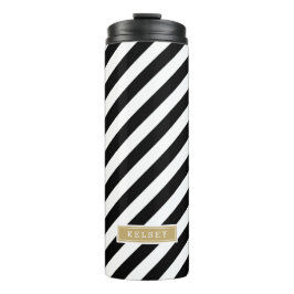 Monogram zwarte en goudpreppy Stripes Thermosbeker