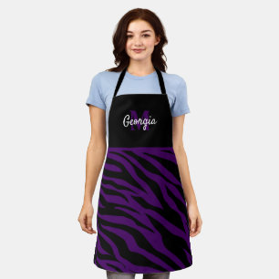 Monogram Zwarte en Paarse Zebra Strepen Schort