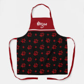 Monogram Zwarte en Rode Pootafdrukken en Stippen Schort (Voorkant)