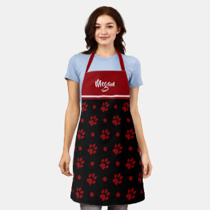 Monogram Zwarte en Rode Pootafdrukken en Stippen Schort