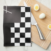 Monogram zwarte en witte cheques theedoek (Quarter Fold)