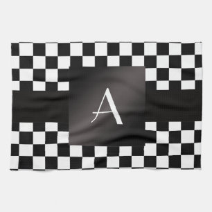 Monogram zwarte en witte cheques theedoek