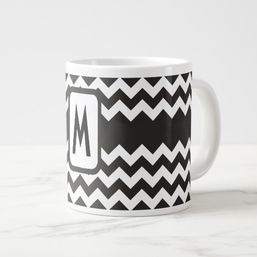 Monogram zwarte en witte Chevrons Grote Koffiekop (Voorkant rechts)