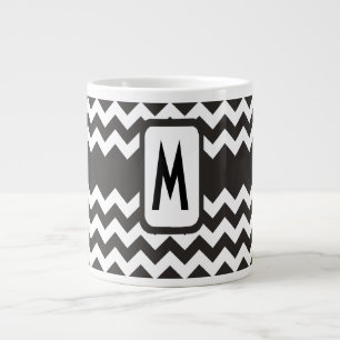 Monogram zwarte en witte Chevrons Grote Koffiekop