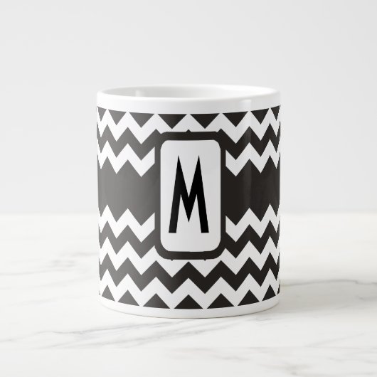 Monogram zwarte en witte Chevrons Grote Koffiekop (Voorkant)