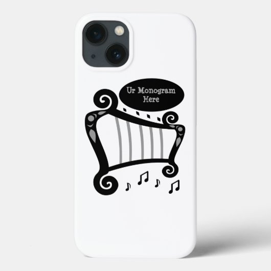 Monogram zwarte en witte harp Case-Mate iPhone case (Achterkant)