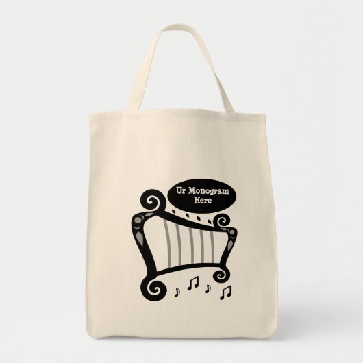 Monogram zwarte en witte harp tote bag (Voorkant)