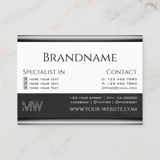 Monogram zwarte en witte hout visitekaartje (Achterkant)