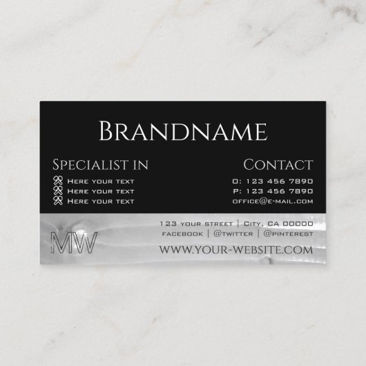 Monogram zwarte en witte hout visitekaartje (Achterkant)