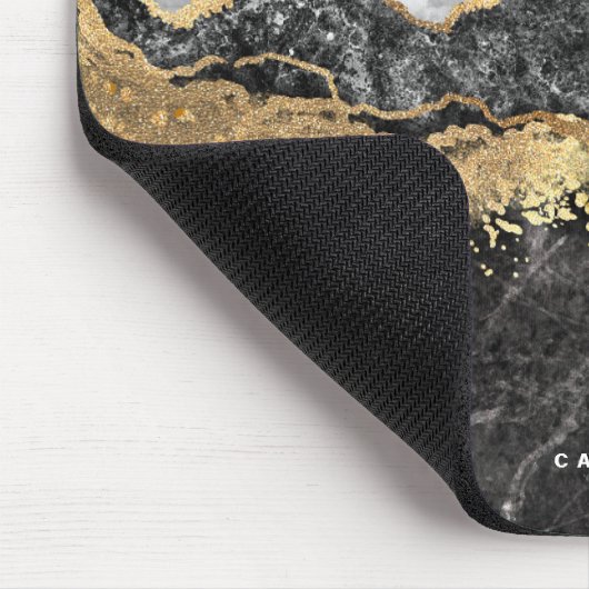 Monogram zwarte en witte marmer Gold Foil Muismat (Hoek)