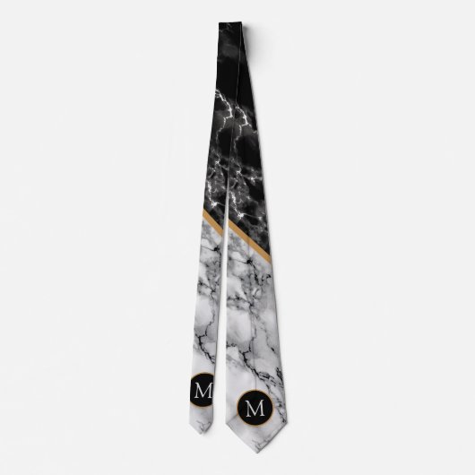 Monogram zwarte en witte marmer Stropdas (Achterkant)