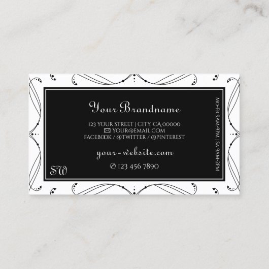 Monogram zwarte en witte mousserende diamanten  visitekaartje (Achterkant)