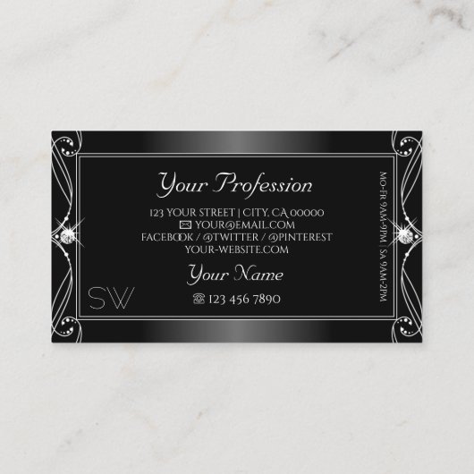 Monogram zwarte en witte  mousserende diamanten visitekaartje (Achterkant)