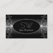 Monogram zwarte en witte  mousserende diamanten visitekaartje (Voorkant)