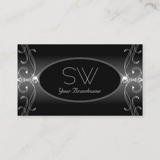 Monogram zwarte en witte mousserende diamanten visitekaartje (Voorkant)