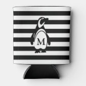 Monogram zwarte en witte pinguïn en stripes blikjeskoeler (Voorkant)