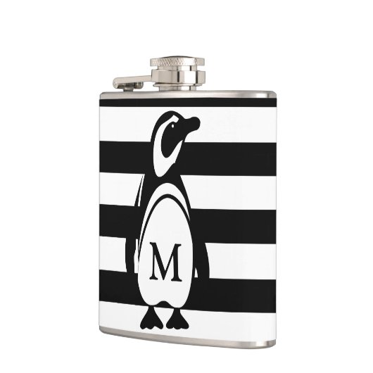 Monogram zwarte en witte pinguïn en stripes heupfles (Links)