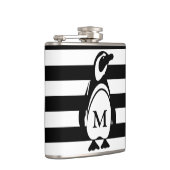 Monogram zwarte en witte pinguïn en stripes heupfles (Rechts)