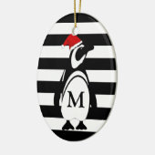 Monogram zwarte en witte pinguïn en stripes keramisch ornament (Links)