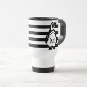 Monogram zwarte en witte pinguïn en stripes reisbeker (Voorkant rechts)