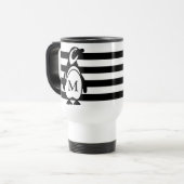 Monogram zwarte en witte pinguïn en stripes reisbeker (Voorkant links)