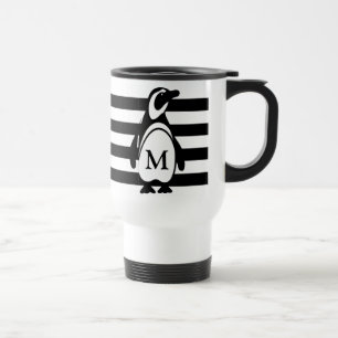 Monogram zwarte en witte pinguïn en stripes reisbeker