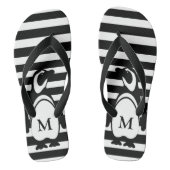 Monogram zwarte en witte pinguïn en stripes teenslippers (Voetbed)