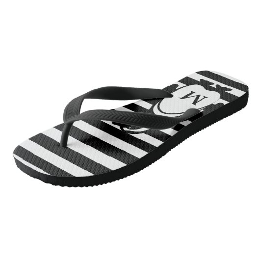 Monogram zwarte en witte pinguïn en stripes teenslippers (Schuin)