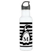 Monogram zwarte en witte pinguïn en stripes waterfles  (Voorkant)