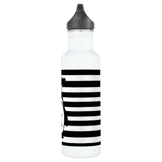 Monogram zwarte en witte pinguïn en stripes waterfles  (Rechts)