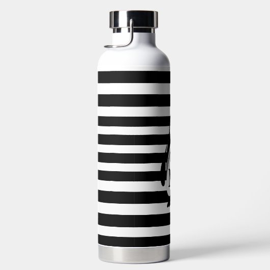 Monogram zwarte en witte pinguïn en stripes waterfles (Rechts)