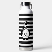 Monogram zwarte en witte pinguïn en stripes waterfles (Voorkant)