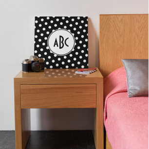 Monogram zwarte en witte poka Dot Canvas Afdruk