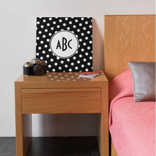 Monogram zwarte en witte poka Dot Canvas Afdruk