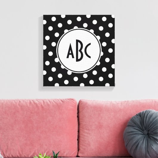Monogram zwarte en witte poka Dot Canvas Afdruk (Insitu (Woonkamer))