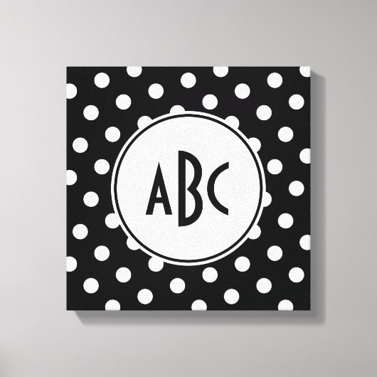 Monogram zwarte en witte poka Dot Canvas Afdruk (Voorkant)