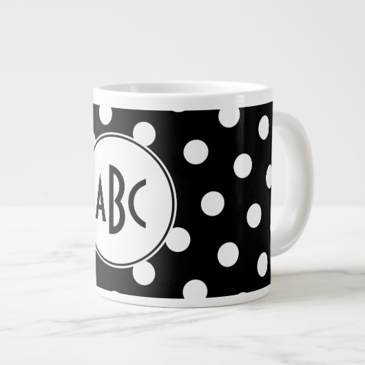 Monogram zwarte en witte poka Dot Grote Koffiekop (Voorkant rechts)