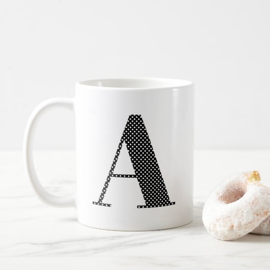 Monogram zwarte en witte poka Dot Koffiemok (Met donut)