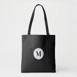 Monogram zwarte en witte poka Dot Tote Bag