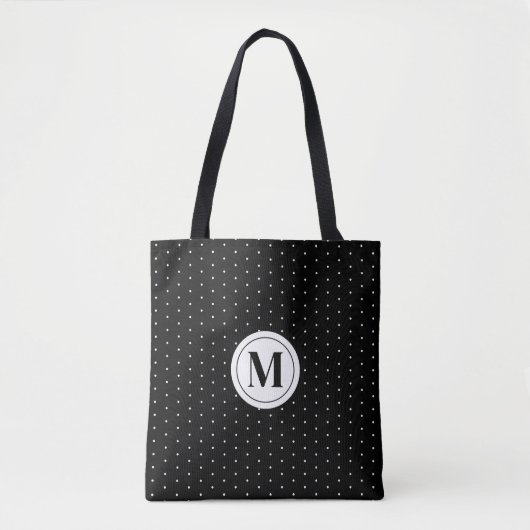 Monogram zwarte en witte poka Dot Tote Bag (Voorkant)